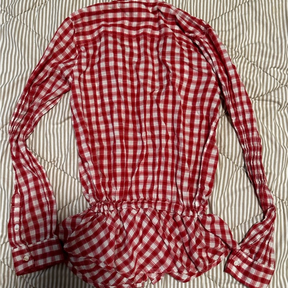 Sundance Blouse XS Red Plaid Check Prairie V Neck Button Front Flannel - Picture 6 of 6